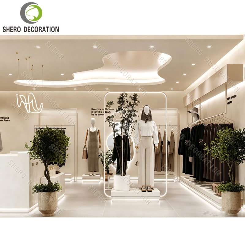 Boutique Lady Clothing Interior Shop Design Custom Clothing Display Rack Clothing Store Furniture