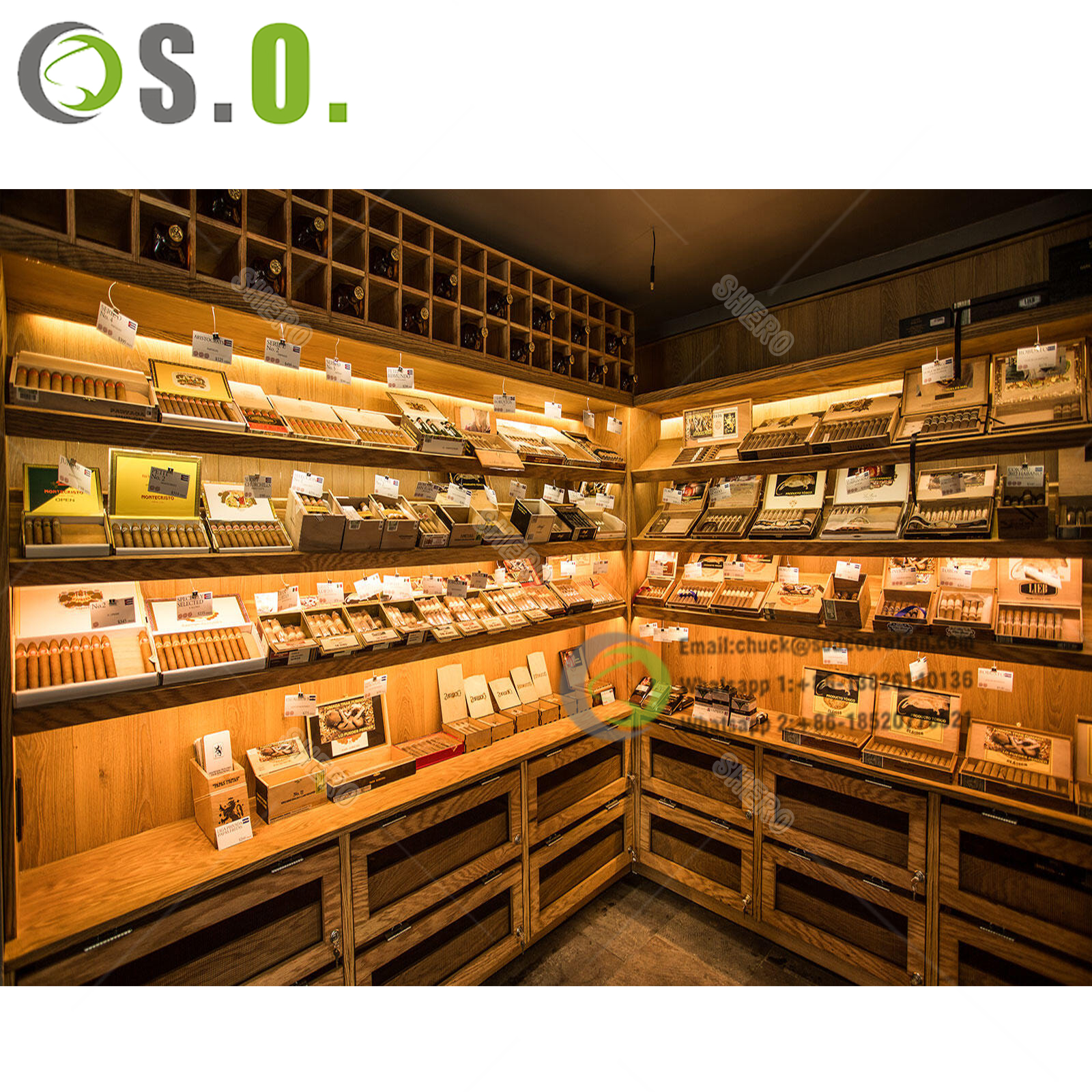 China Custom Solid Wood Lighting Tobacco Display Cabinet Smoke Cigar ...