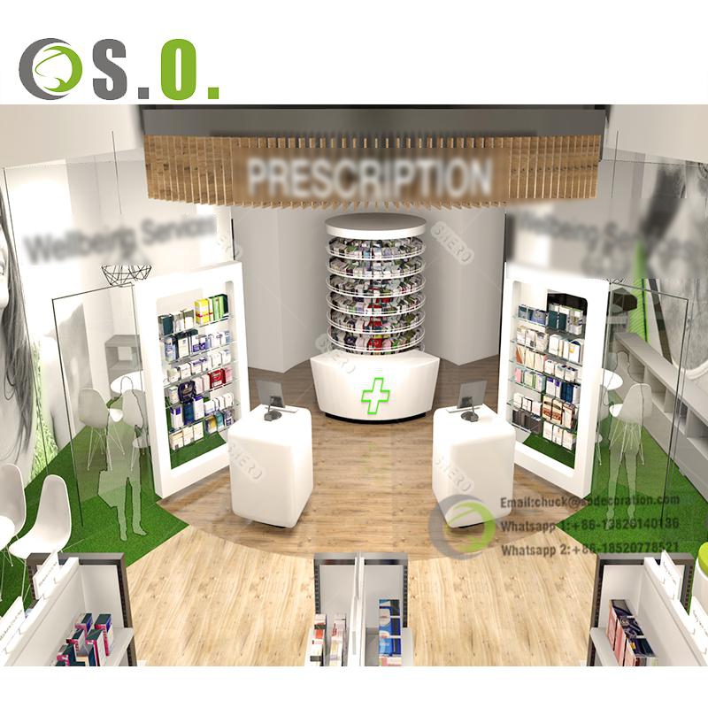 Environmental Pharmacy display Shelves medical Wood counter