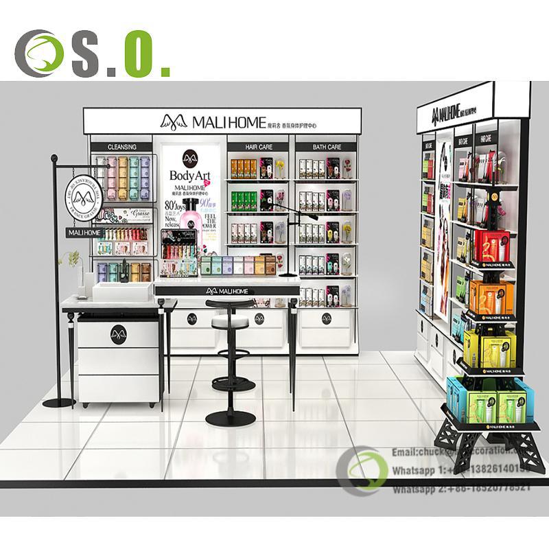 Customized Cosmetics Display Shelves Beauty Shop Store Cosmetic Rack Shopping Mall Makeup Display Wall Shelf