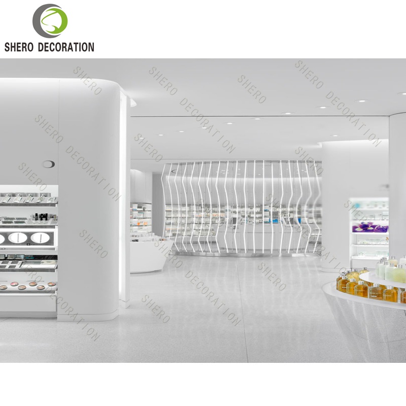 Fashion White Style Perfume Display Cabinet Interior Design Display Showcase for Shop