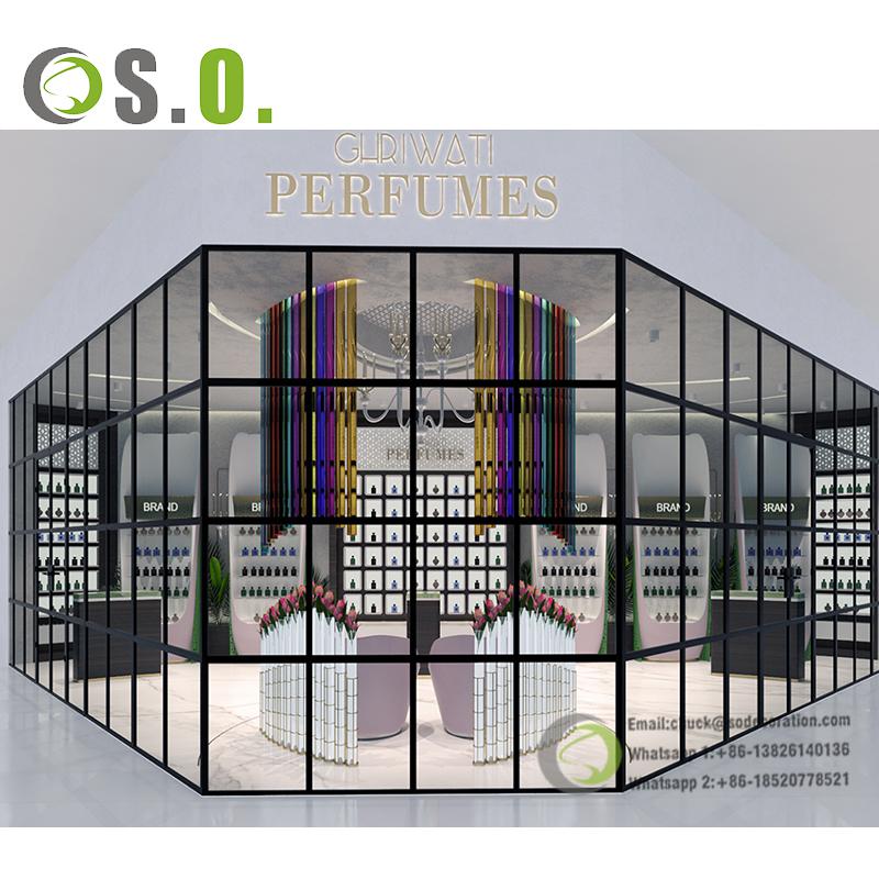 Luxury Wall Mounted Display Shelf Rack Design For Perfume Shop Display Cabinet